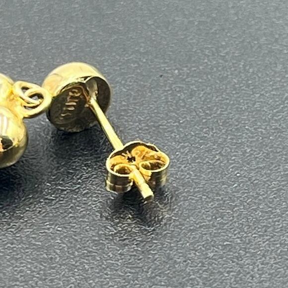 CJT 14k Marked 3D Puff Heart Drop Dangle Pierced Polished Yellow Gold Earrings - Picture 6 of 12